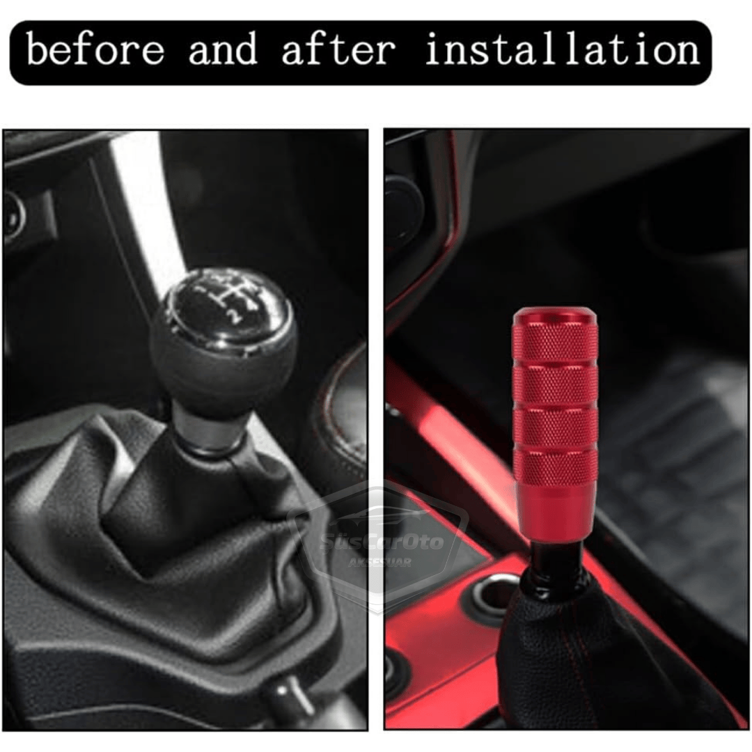 Üniversal 9.5 cm JDM Metal Spor Görünümlü Vites Topuzu Aparatlı Alüminyum Alaşım Otomatik-Manuel Yarış Vites Kolu Kırmızı image 3