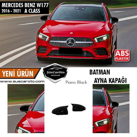 Mercedes A Class W177 2018-2021 Batman Yarasa Ayna Kapağı Piano Black ABS Plastik image 0