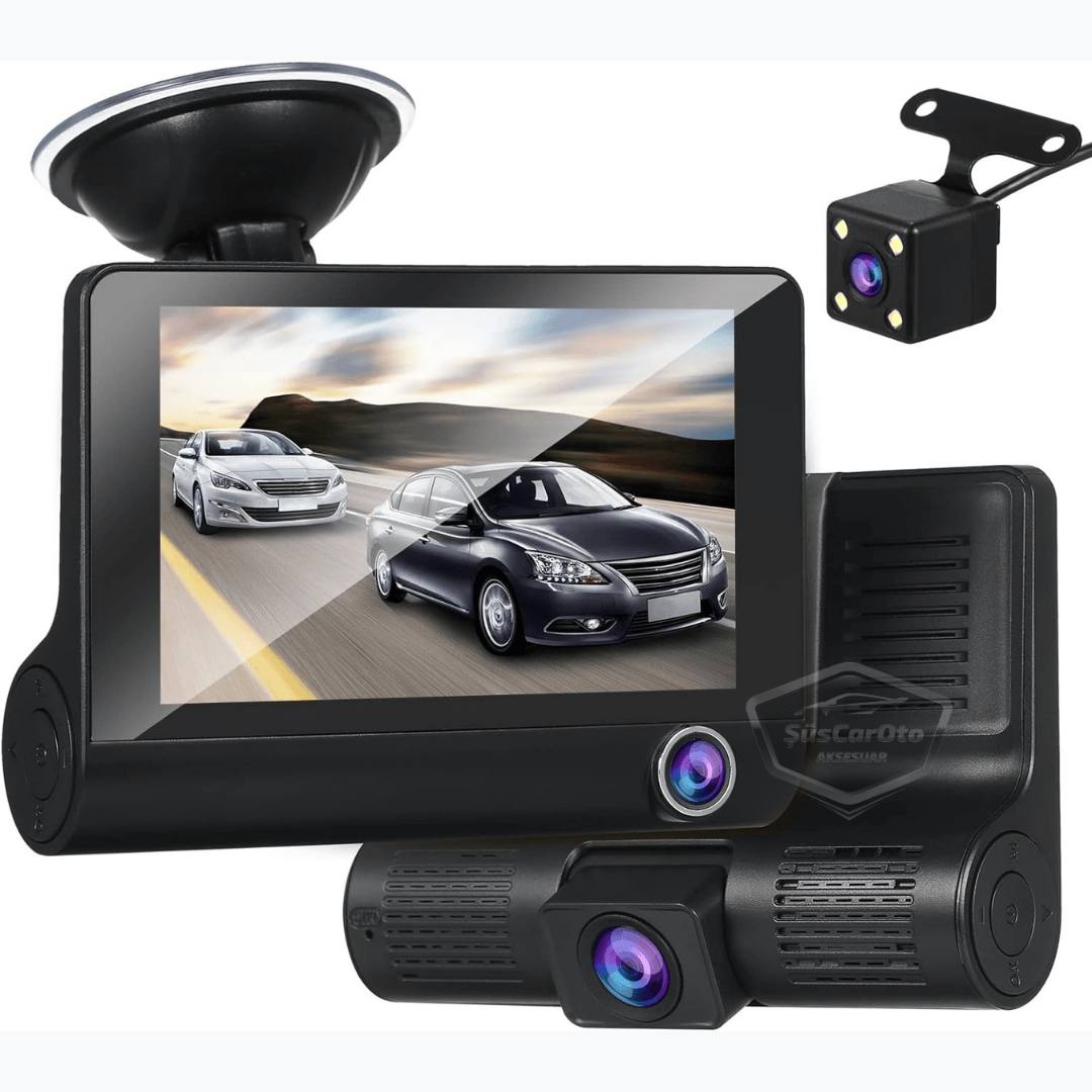 3 Kameralı Kayıt Cihazı İç Ön Arka Geri Görüş Kameralı Monitör 4.0" 1080P Full HD Kayıt Çarpışma Algılayıcı Sensörlü Gece Görüşlü Park Sensörü Sesli Yol Kayıt image 3