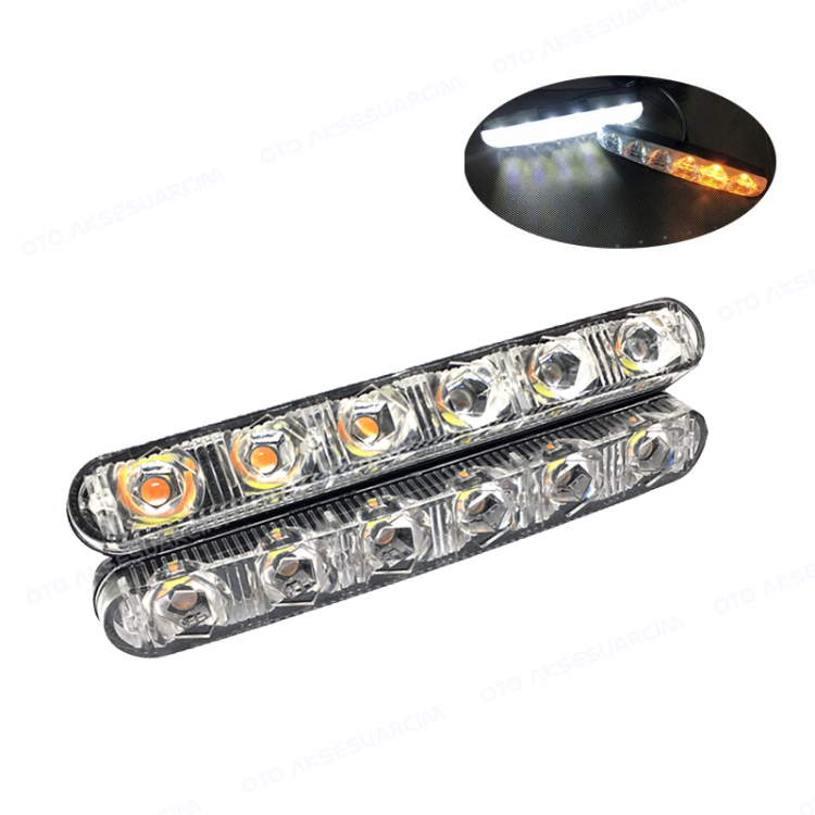 6 Ledli Dinamik Kayar Sinyalli Mercekli DRL Gündüz Ledi 2 Adet image 4