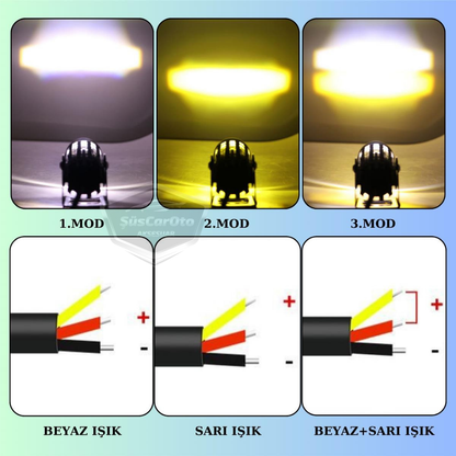 Motosiklet Mini Sis Farı Çift Renk Sarı-Beyaz Aç Kapa Düğmeli Scooter Araç Off Road Led Lamba 8V-80V Projektör Metal Kasa Arazi Çalışma Lambası 2 Adet Set image 2