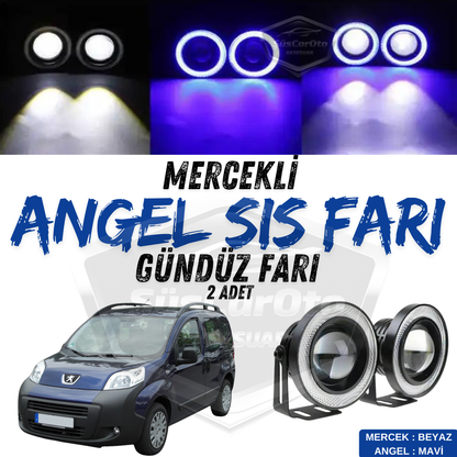 Peugeot Bipper 2008-2022 Uyumlu Üniversal Mercekli Angel Sis Farı Metal Su Geçirmez 76 mm Mavi Halkalı Gündüz Farı Angel Eyes 2 Adet image 0