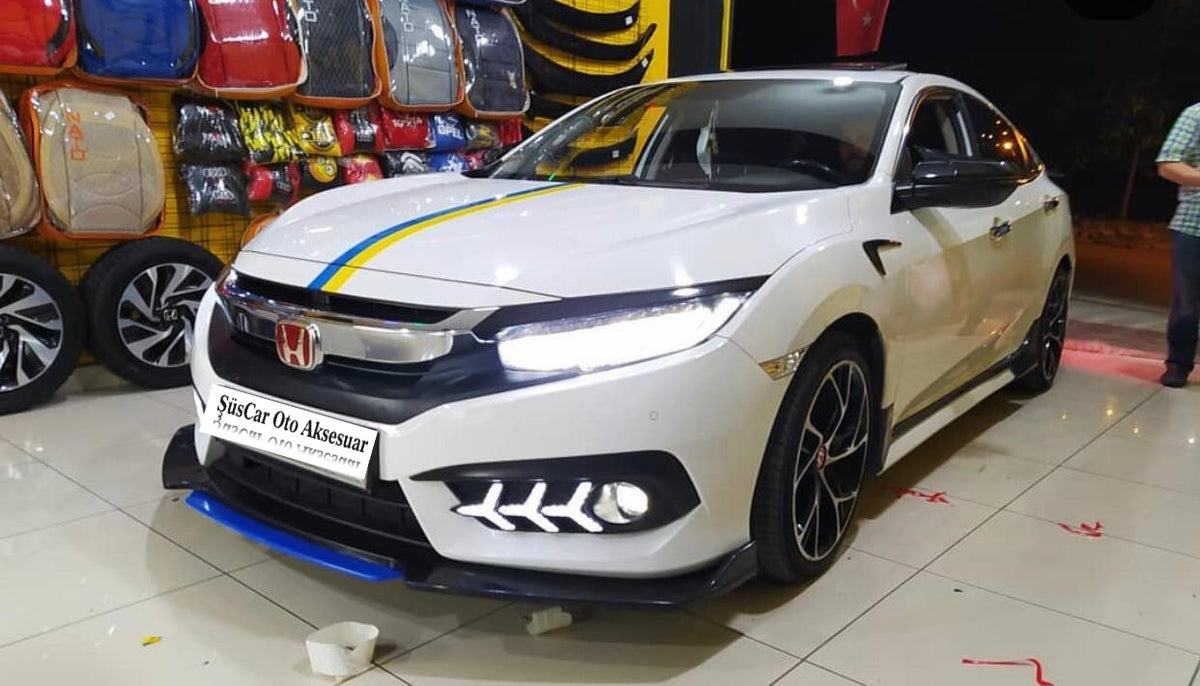 Üniversal Esnek 4 Parça Mavi Dilli Lip Piano Black Flaplı Kanatlı ABS Plastik image 1