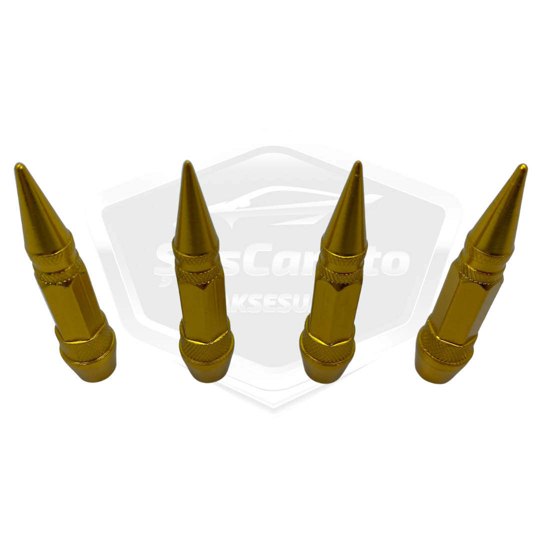 Sivri Sibop Kapağı Mermi Sibop Kapağı Araba Motosiklet Bisiklet Metal 4 lü Set Altın Sarı image 5