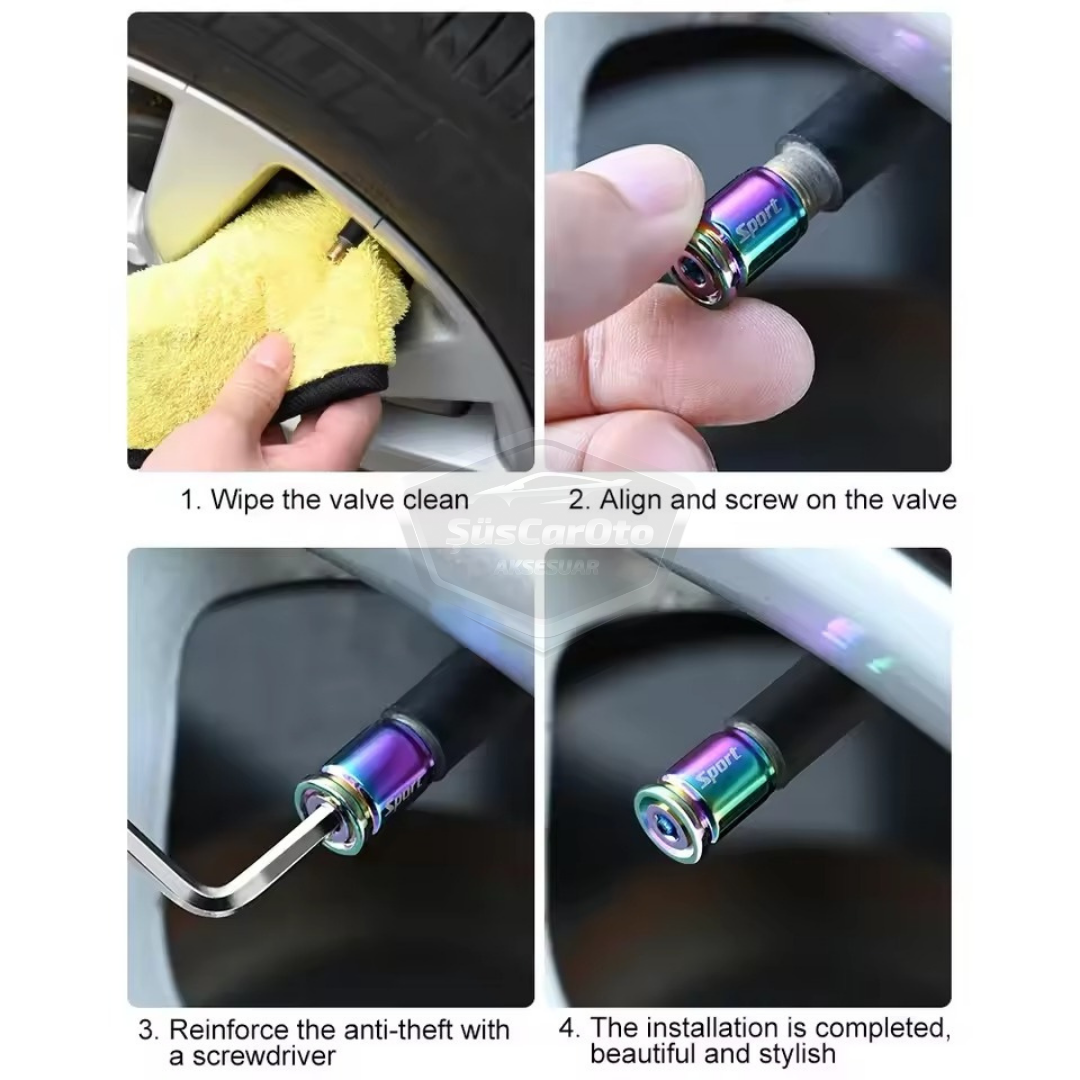 Kilitlemeli Sibop Kapağı Alyanlı Sibop Kapağı Araba Motosiklet Bisiklet Metal Sıkmalı Mavi 4 lü Set image 3