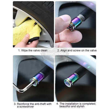 Kilitlemeli Sibop Kapağı Alyanlı Sibop Kapağı Araba Motosiklet Bisiklet Metal Sıkmalı Mavi 4 lü Set image 3