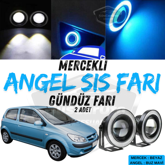 Hyundai Getz 2002–2011 Uyumlu Üniversal Mercekli Angel Sis Farı Metal Su Geçirmez 76 mm Buz Mavi Halkalı Gündüz Farı Angel Eyes 2 Adet image 0