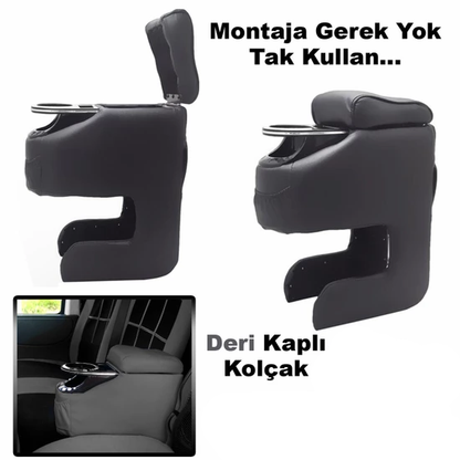 Üniversal Montajsız Bardaklı Taşlı Deri Kolçak Kol Dayama Bej Vidasız Her Araca Uygun image 2