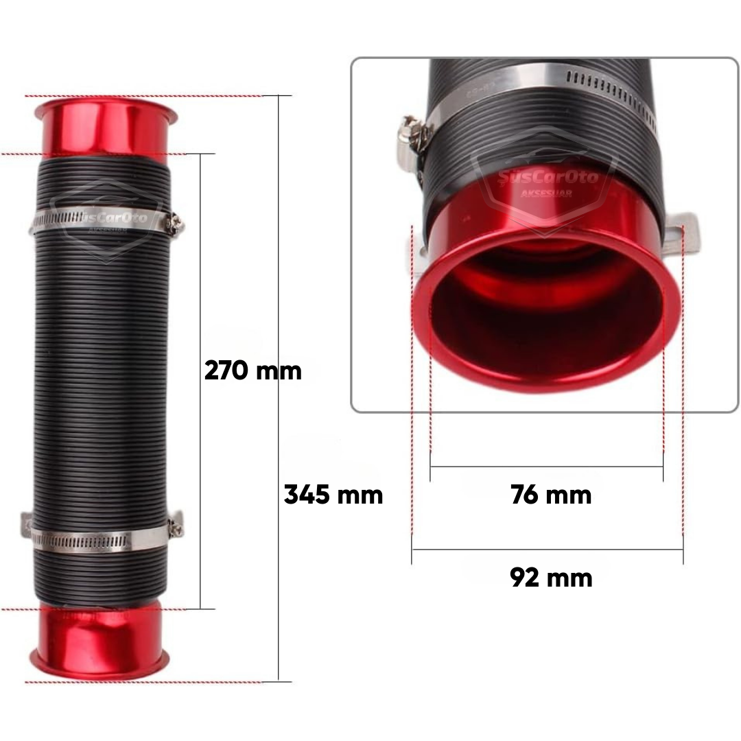 Universal Akordiyon Açık Hava Filtre Borusu Performans ve Ses Arttırıcı Uzayan Esnek Hortum 75 mm Hava Filtre Uzatma Sprali Kırmızı image 2