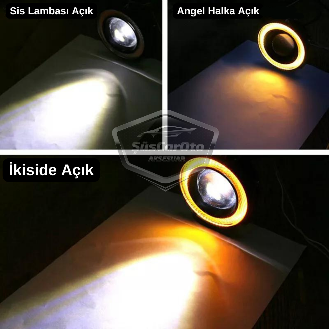 Hyundai Getz 2002–2011 Uyumlu Üniversal Mercekli Angel Sis Farı Metal Su Geçirmez 76 mm Sarı Halkalı Gündüz Farı Angel Eyes 2 Adet image 3