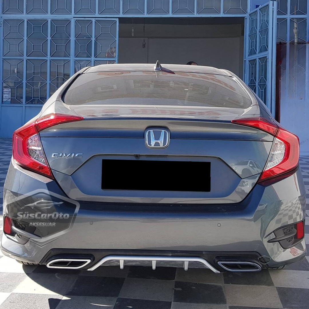Honda Civic FC5 2016-2021 Araca Özel Siyah Gri Arka Difüzör Tırnaklı Çift Kare Egzoz Çıkışlı Arka Tampon Eki İthal 1.Sınıf image 1