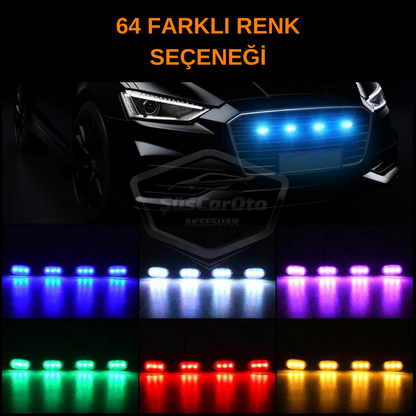 Üniversal Oto RGB Ön Panjur Ledi App Kontrollü Araç Ön Izgara Aydınlatma Off Road Suv Dekoratif Panjur Lambası 4'lü 12V image 4