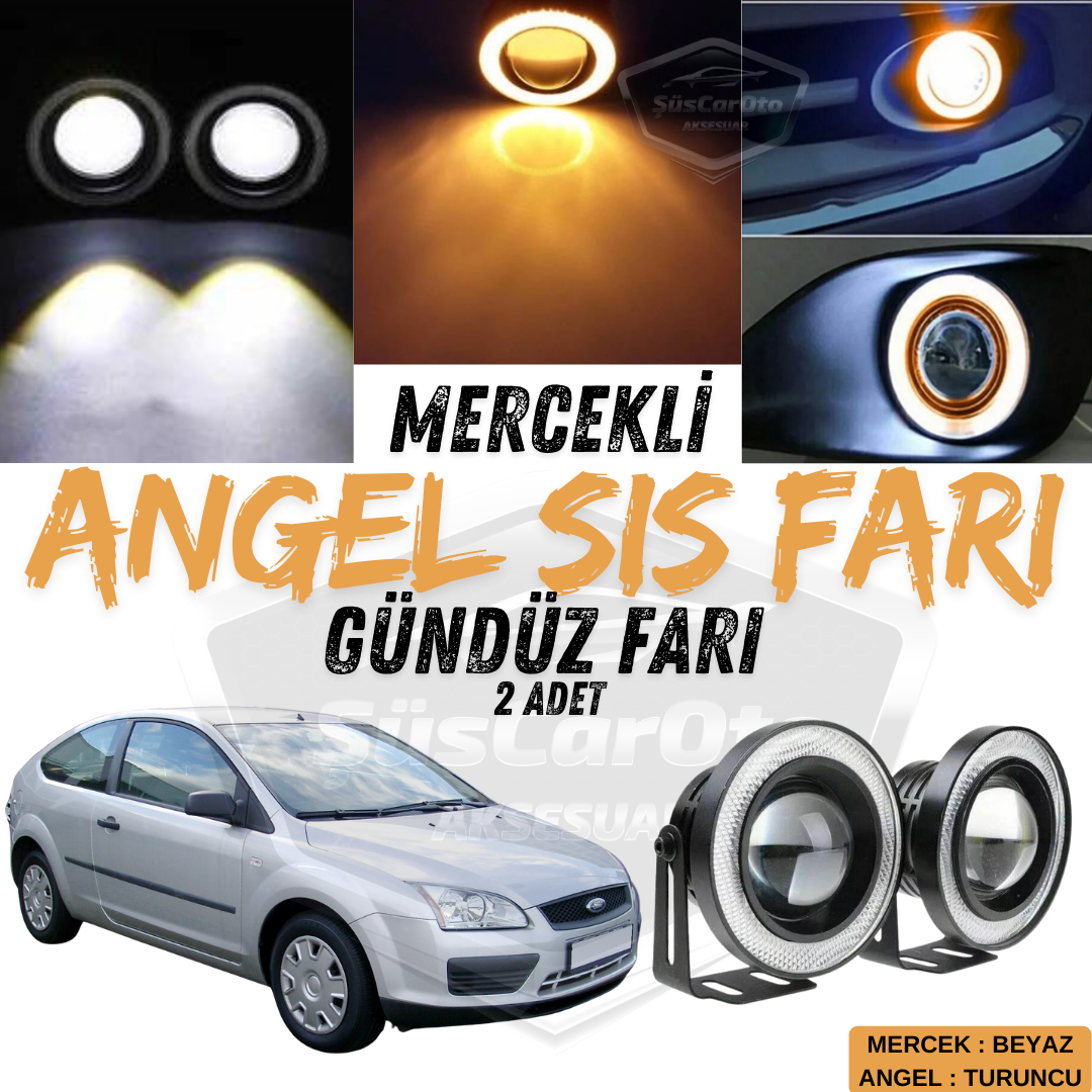 Ford Focus 2 2004-2008 Uyumlu Üniversal Mercekli Angel Sis Farı Metal Su Geçirmez 76 mm Turuncu Halkalı Gündüz Farı Angel Eyes 2 Adet image 0