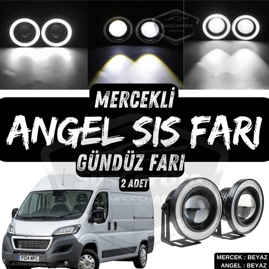 Peugeot Boxer Uyumlu Üniversal Mercekli Angel Sis Farı Metal Su Geçirmez 76 mm Beyaz Halkalı Gündüz Farı Angel Eyes 2 Adet image 0
