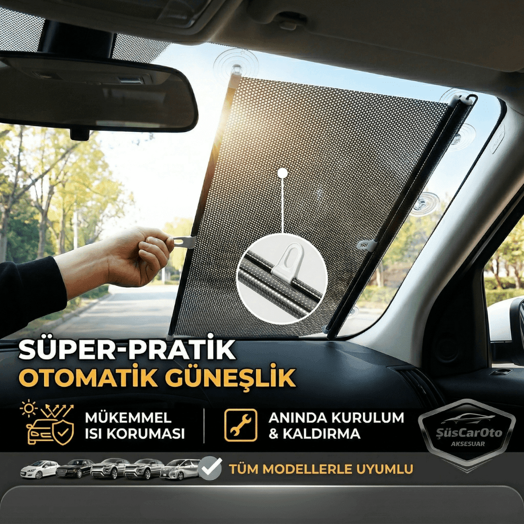 Oto Katlanır Stor Model Güneşlik Ön Arka Cam Gölgelik Siyah Noktalı Otomatik Sürgülü Yeni Nesil Güneş Koruyucu Oto Araba Suv Tır 68 cm x 125 cm image 0
