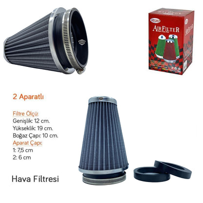 Ses &amp; Performans Arttırıcı Açık Hava Filtresi Uzun Tip Gri +6 Hp Aparatlı Üniversal image 1