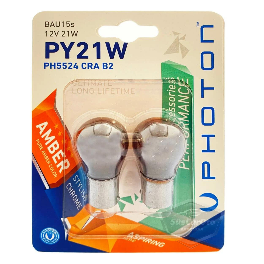 Photon Diadem Ampul Krom Amber Tek Duy Sinyal Ampulü 12V 21W 93 Turuncu Işık PY21W Yakın Tırnak 2'li Takım image 0