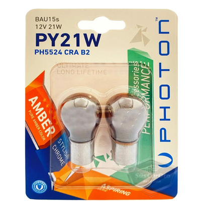 Photon Diadem Ampul Krom Amber Tek Duy Sinyal Ampulü 12V 21W 93 Turuncu Işık PY21W Yakın Tırnak 2'li Takım image 0