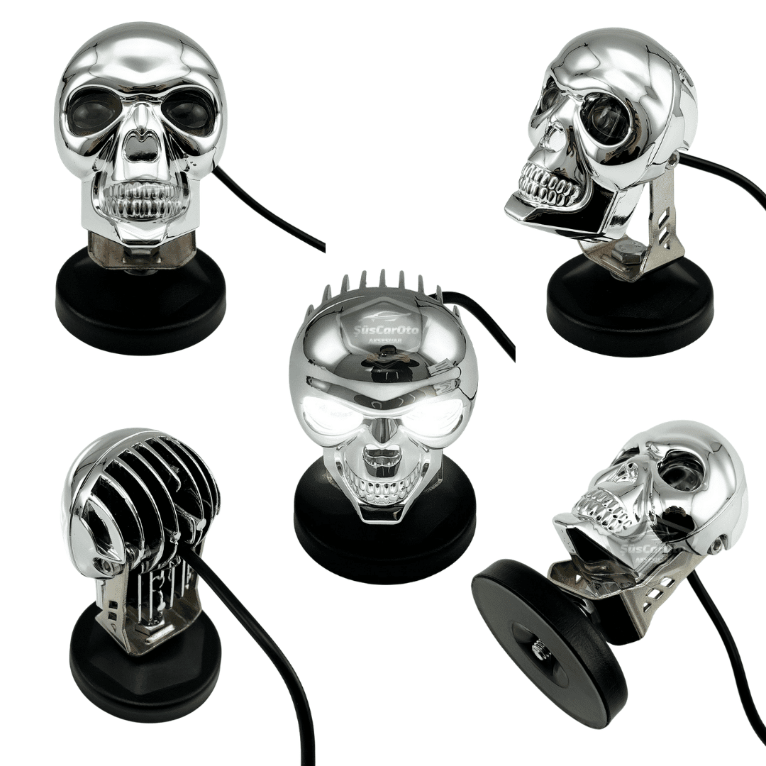 Universal Kurukafa Sis Farı Çakarlı Çift Renk Sarı-Beyaz 9-60V Kafatası Araç Motosiklet Off Road Led Lamba Delici Yayıcı Projektör 50W Metal Arazi Çalışma Lambası 1 Adet Krom image 3