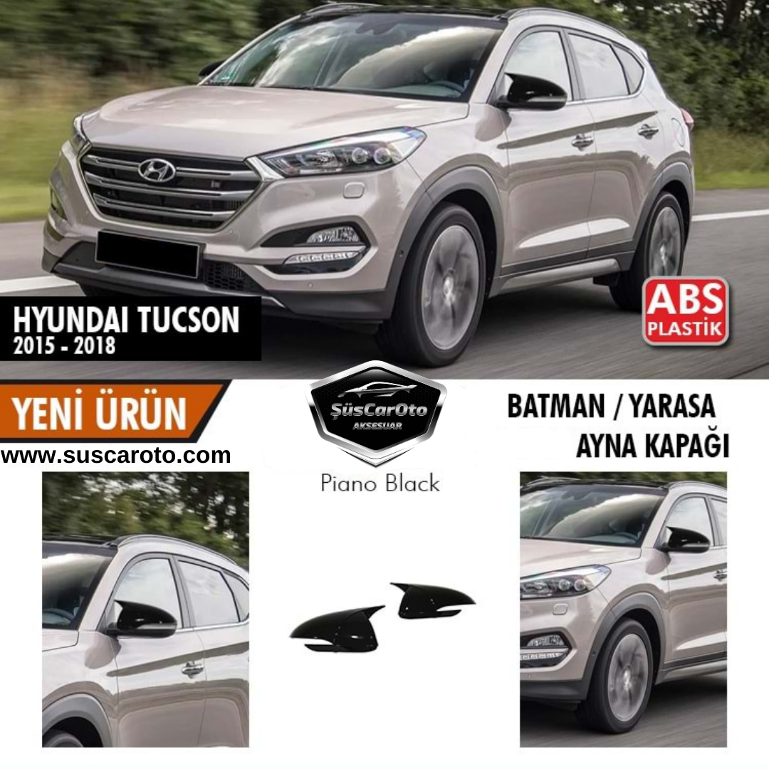 Hyundai Tucson 2015-2018 Uyumlu Batman Yarasa Ayna Kapağı Piano Black ABS Plastik image 0