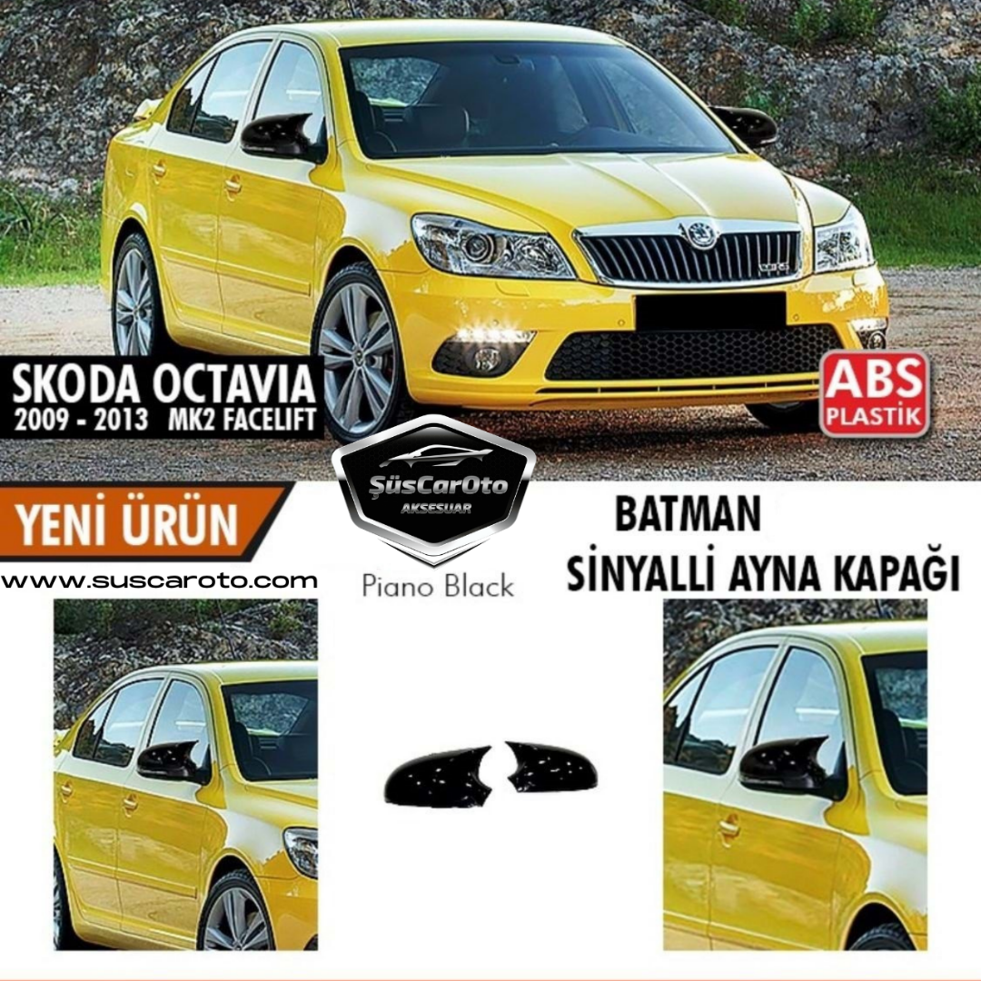 Skoda Octavia Mk2 A5 Facelift 2009-2013 Batman Yarasa Ayna Kapağı Piano Black ABS Plastik image 0