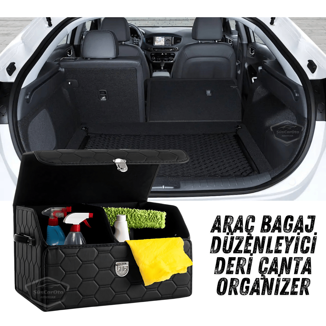 Araç Bagaj Düzenleyici Deri Çanta Organizer Deri Araba Çantası Oto Içi Eşya Aksesuarları Düzenleme Otomobil Aksesuar Malzeme Siyah Dikişli Kapitone image 0