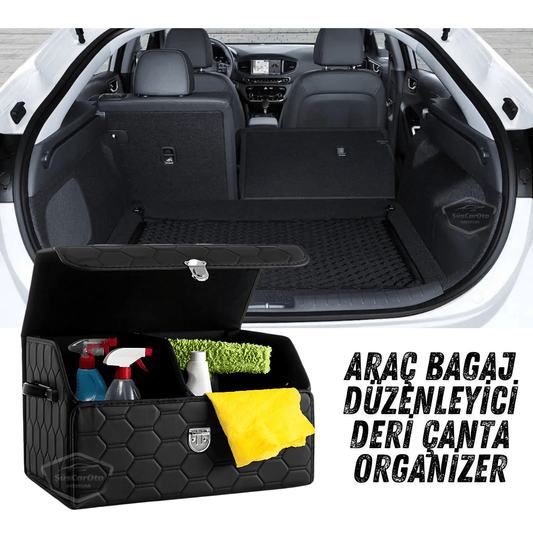 Araç Bagaj Düzenleyici Deri Çanta Organizer Deri Araba Çantası Oto Içi Eşya Aksesuarları Düzenleme Otomobil Aksesuar Malzeme Siyah Dikişli Kapitone image 0