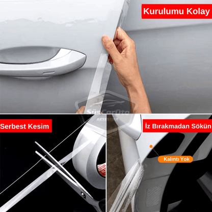 Üniversal Araç İçi Şeffaf Kapı Eşik Bandı Arka Tampon Eşiği Koruma Folyosu Orijinal Hava Kanallı Yapışkanlı İthal Çok Amaçlı Tampon Koruma 5 Metre image 9