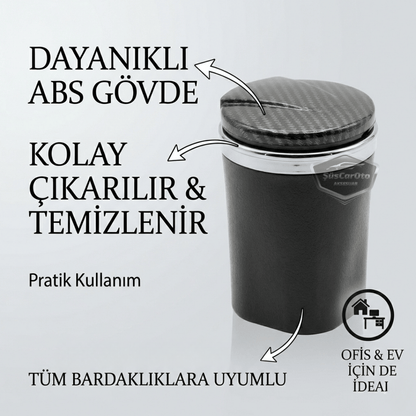Üniversal Porselen Yanmaz Koku Geçirmez Mavi Işıklı Lüx Oto Küllük Dumansız Kapaklı Spor Araç İçi Küllük Araba Küllüğü Karbon Kapak image 2