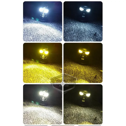 Universal Kurukafa Sis Farı Çakarlı Çift Renk Sarı-Beyaz 9-60V Kafatası Araç Motosiklet Off Road Led Lamba Delici Yayıcı Projektör 50W Metal Arazi Çalışma Lambası 1 Adet Krom image 8