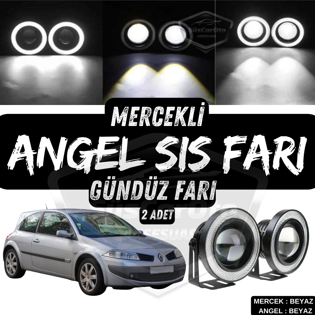 Renault Megane 2 2003-2008 Uyumlu Üniversal Mercekli Angel Sis Farı Metal Su Geçirmez 76 mm Beyaz Halkalı Gündüz Farı Angel Eyes 2 Adet image 0