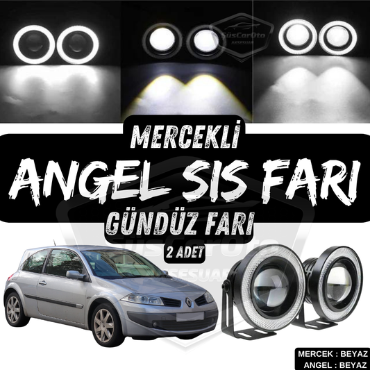 Renault Megane 2 2003-2008 Uyumlu Üniversal Mercekli Angel Sis Farı Metal Su Geçirmez 76 mm Beyaz Halkalı Gündüz Farı Angel Eyes 2 Adet image 0