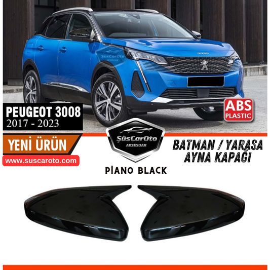 Peugeot 3008 2017 Sonrası Uyumlu Batman Yarasa Ayna Kapağı Piano Black ABS Plastik Sağ Sol Takım image 0