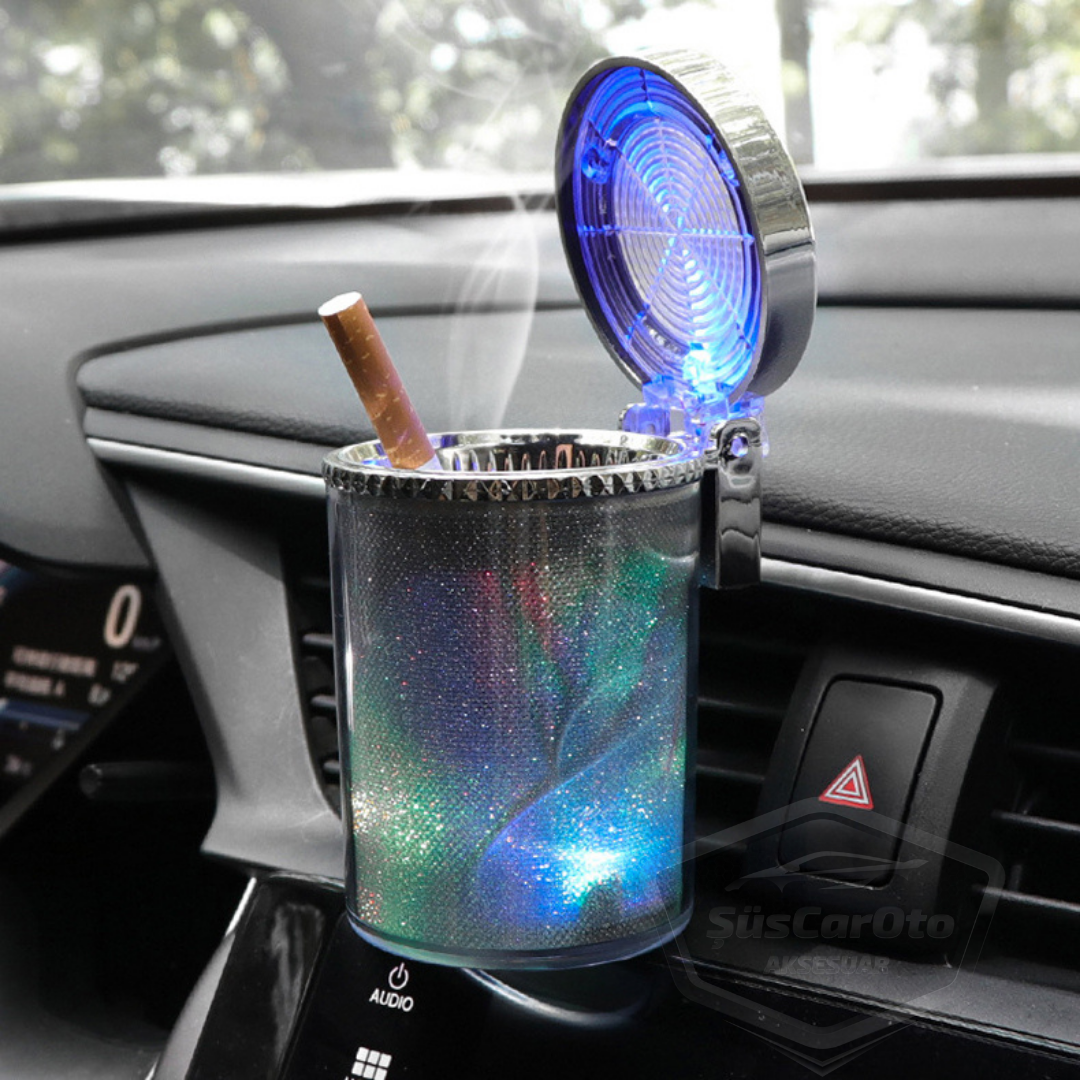 Üniversal 7 Renkli RGB Led Işıklı Lüx Oto Küllük Kapaklı Spor Araç İçi Küllük Araba Küllüğü image 0