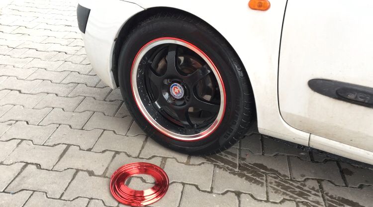 Araç Araba Oto Jant Fitili Metal Görünümlü Lastik Jant Trim Bandı Jant Şeriti 8 Metre Kırmızı image 2