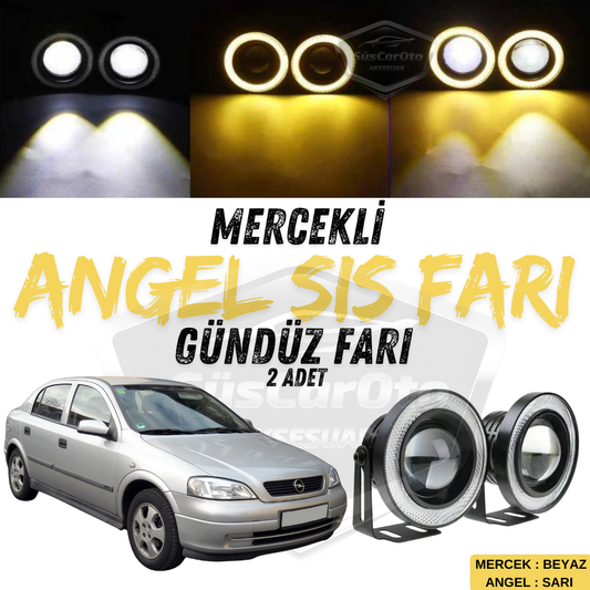 Opel Astra G 1998-2004 Uyumlu Üniversal Mercekli Angel Sis Farı Metal Su Geçirmez 76 mm Sarı Halkalı Gündüz Farı Angel Eyes 2 Adet image 0