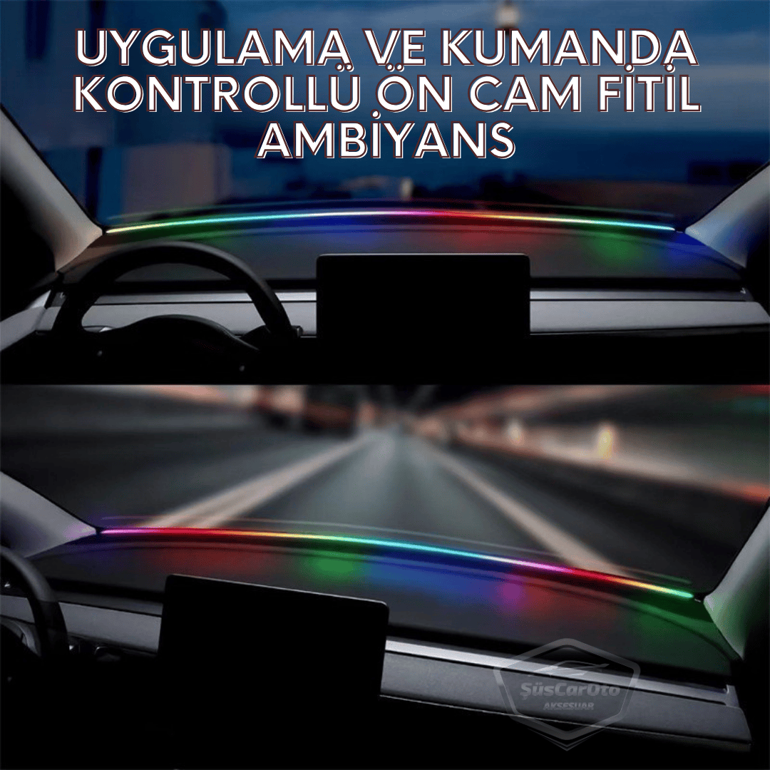 Universal Araç İçi App ve Kumanda Kontrollü Ön Cam Fitil Ambiyans RGB Atmosfer Cam Önü Ambiyans Led Neon Lamba Ses Yalıtım Fitili USB Girişli Montajsız image 6