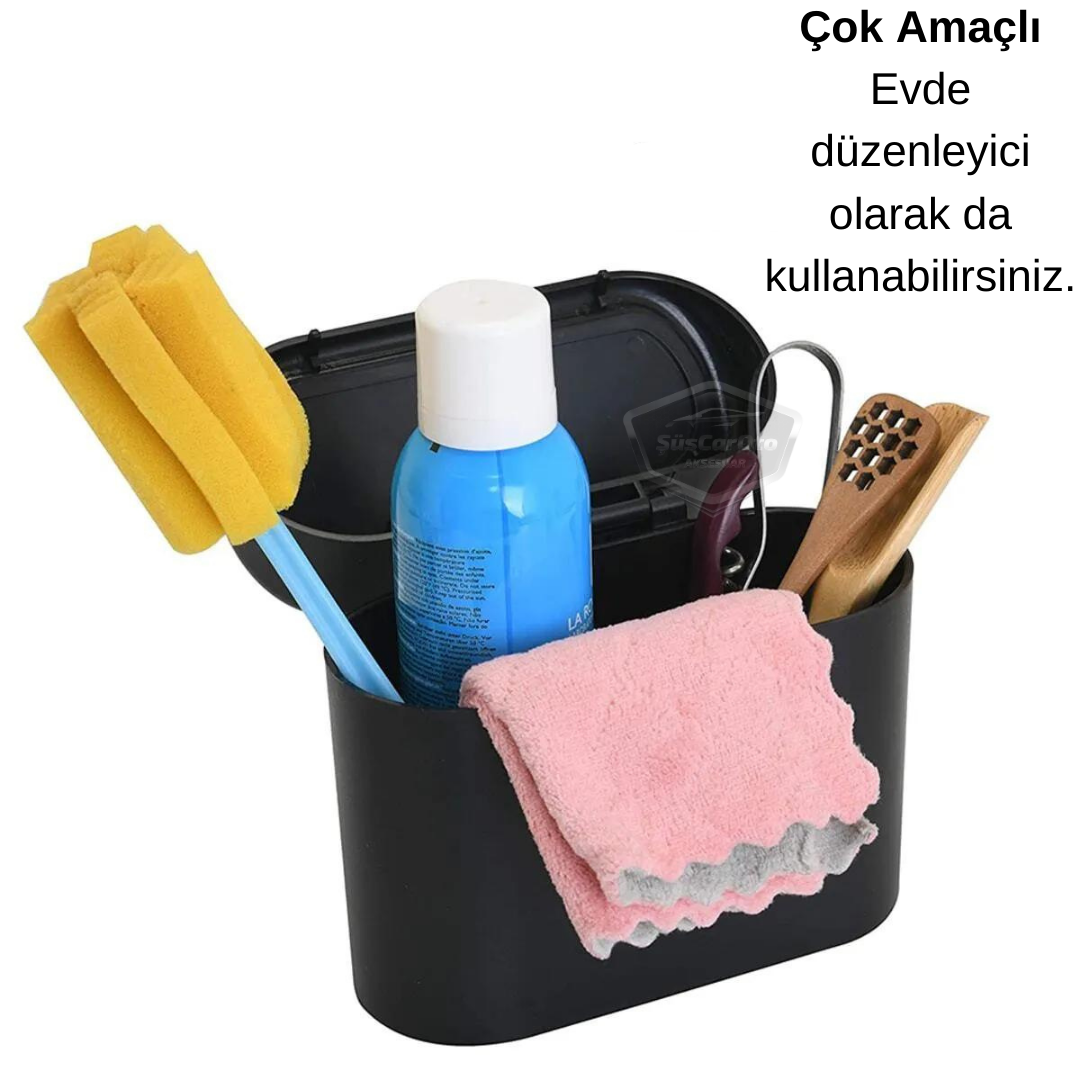 Araç İçi Çöp Kovası Kapaklı Portatif Taşınabilir Küllük Araba Çöp Kutusu Oto Organizer Fonksiyonel Mini Depolama Saklama Kutusu Düzenleyici Siyah image 5
