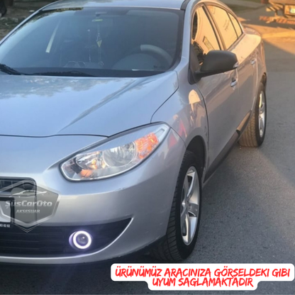 Renault Fluence 2009-2016 Uyumlu Üniversal Mercekli Angel Sis Farı Metal Su Geçirmez 76 mm Mavi Halkalı Gündüz Farı Angel Eyes 2 Adet image 2