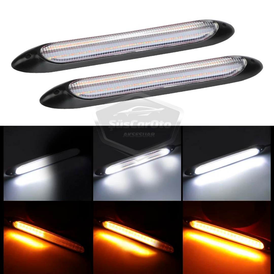 Selamlamalı Kayar Sinyalli Araba Gündüz Farı Esnek Gündüz Ledi DRL Led Lamba Güçlü Işık Açılış Animasyonlu 12V Su Geçirmez Sarı Beyaz 2 Adet 23.5 cm image 2
