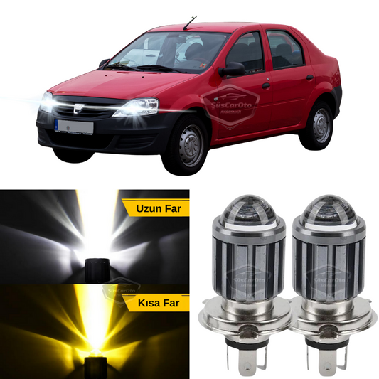 Dacia Logan 2009-2020 Uyumlu Mercekli Far Ampulü Led Xenon Çift Renk Sarı-Beyaz Far Şimşek Etkili CSP Led Lamba Uzun Kısa 2 Adet Takım image 0