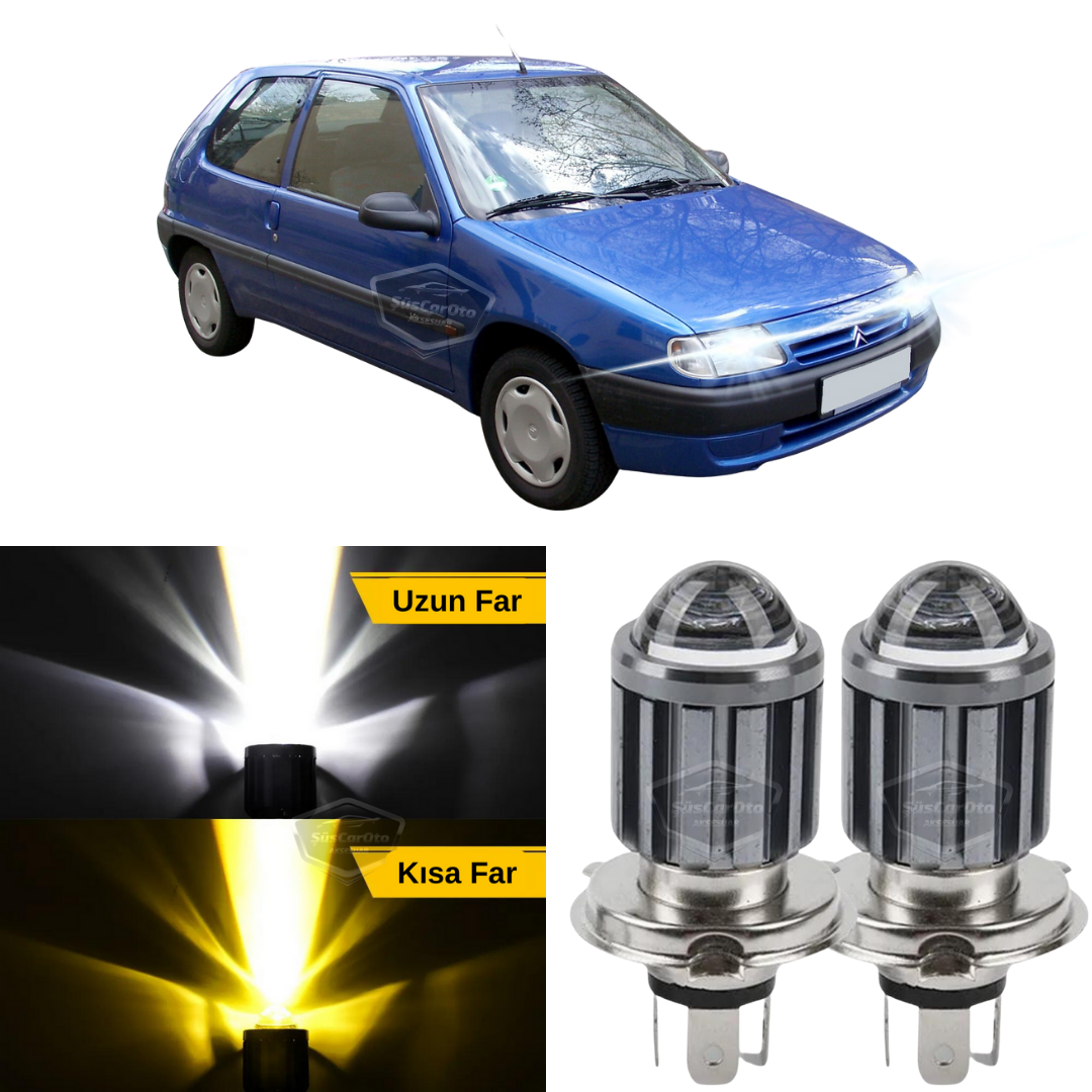 Citroen Saxo 1996-2005 Uyumlu Mercekli Far Ampulü Led Xenon Çift Renk Sarı-Beyaz Far Şimşek Etkili CSP Led Lamba Uzun Kısa 2 Adet Takım image 0