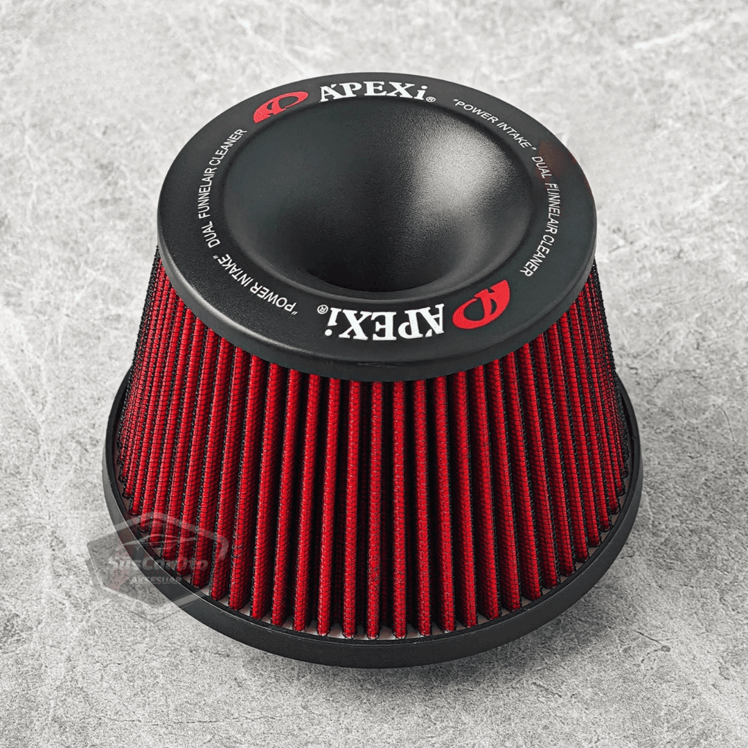 Apexi Universal Performans ve Ses Arttırıcı Aparatlı Açık Hava Filtresi Seti +6 Hp Dual Funnel Kırmızı 76 mm image 1