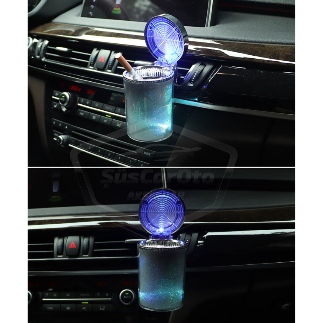 Üniversal 7 Renkli RGB Led Işıklı Lüx Oto Küllük Kapaklı Spor Araç İçi Küllük Araba Küllüğü image 3