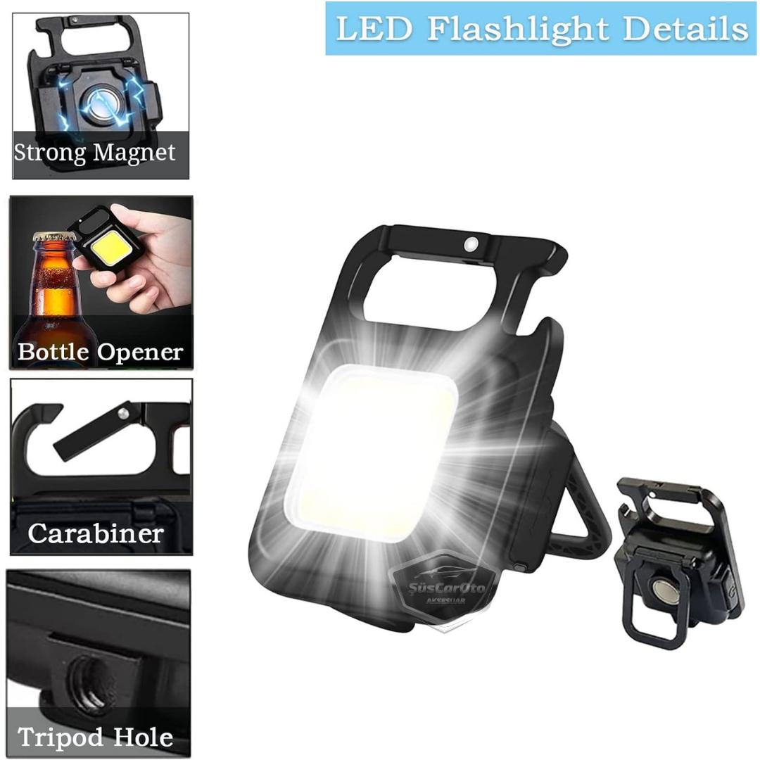 30 Ledli Mini El Feneri 4 Modlu Flash Çok Amaçlı Anahtarlık Su Geçirmez Şarjlı Mıknatıslı Led Işık Fonksiyonel Kamp Cep Işığı 1000 Lümen image 0