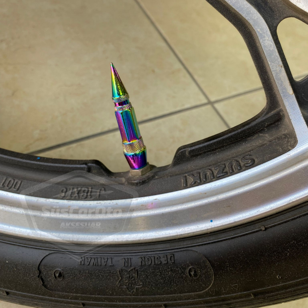Sivri Sibop Kapağı Mermi Sibop Kapağı Araba Motosiklet Bisiklet Metal Bukalemun Renkli 4 lü Set image 7