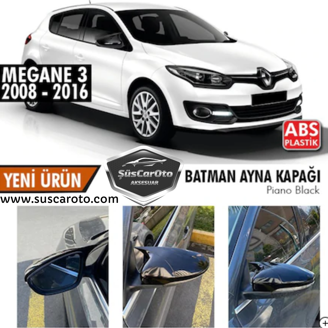 Renault Megane 3 2008-2016 Batman Yarasa Ayna Kapağı Piano Black ABS Plastik image 0