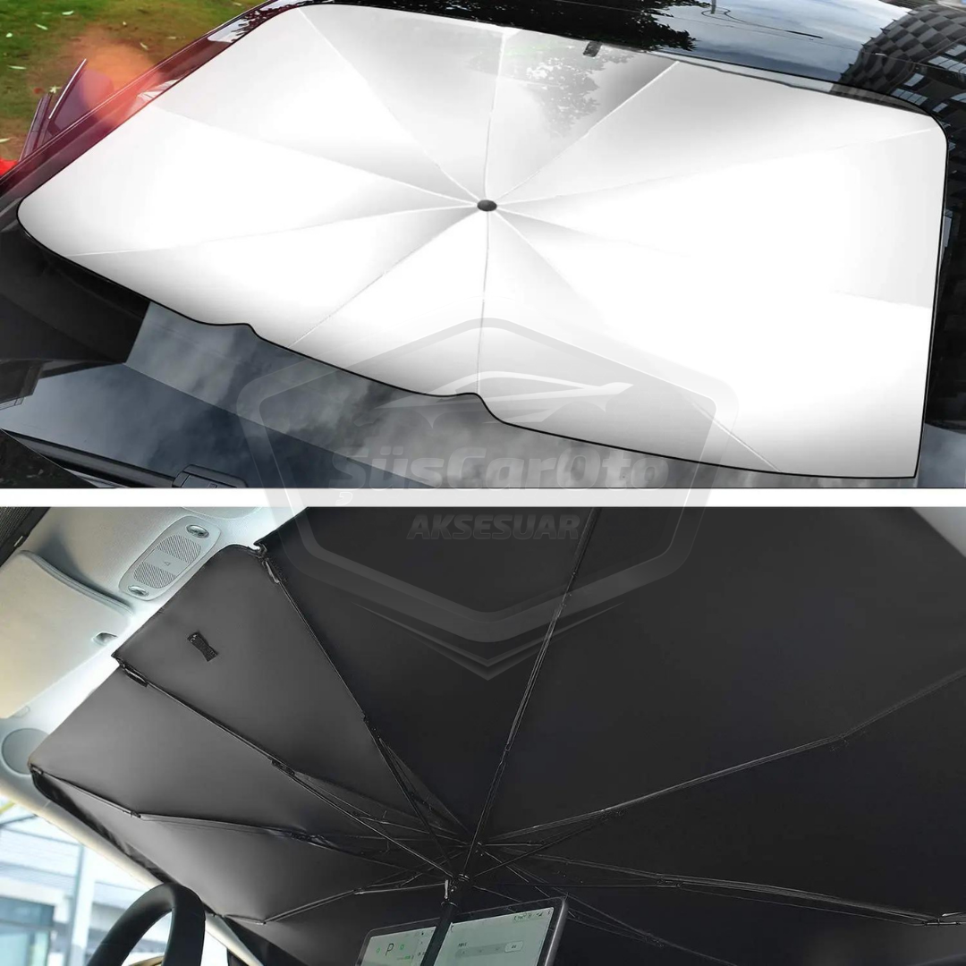 Oto Katlanabilir Güneşlik Şemsiye Ön Cam Gölgelik Özel Esnek Saplı Güneş Koruyucu 132 cm x 77 cm image 1