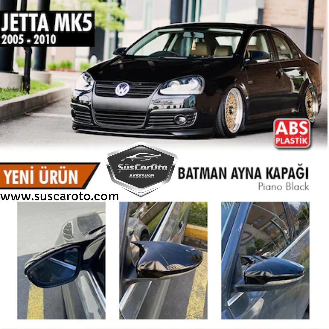 Vw Jetta MK5 2005-2010 Batman Yarasa Ayna Kapağı Piano Black ABS Plastik image 0