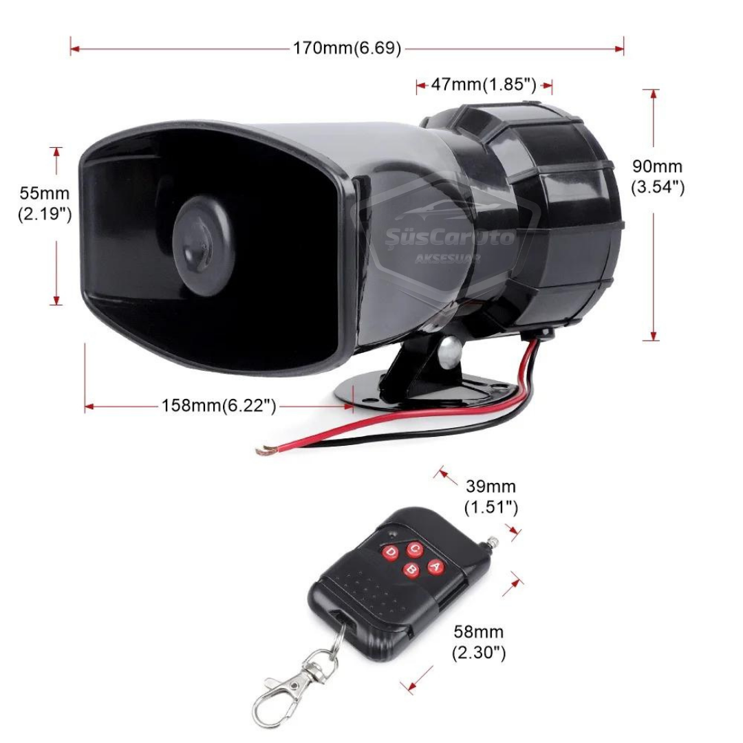 Her Araca Uyumlu Üniversal Uzaktan Kumandalı Siren 8 Farklı Siren Sesi Korna Güçlü Polis Sireni 12V 100W image 2